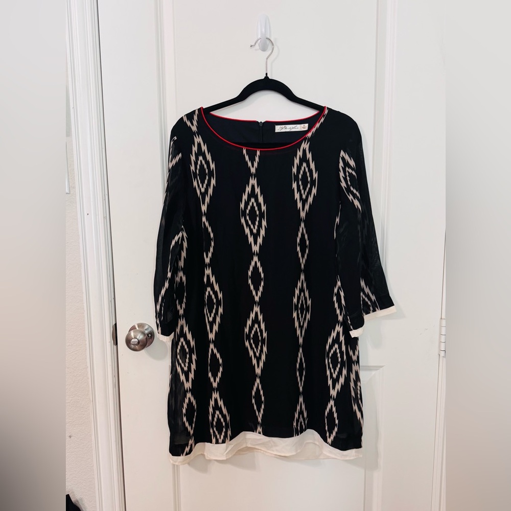 Liberty Love Black and White Tunic with Red Trim